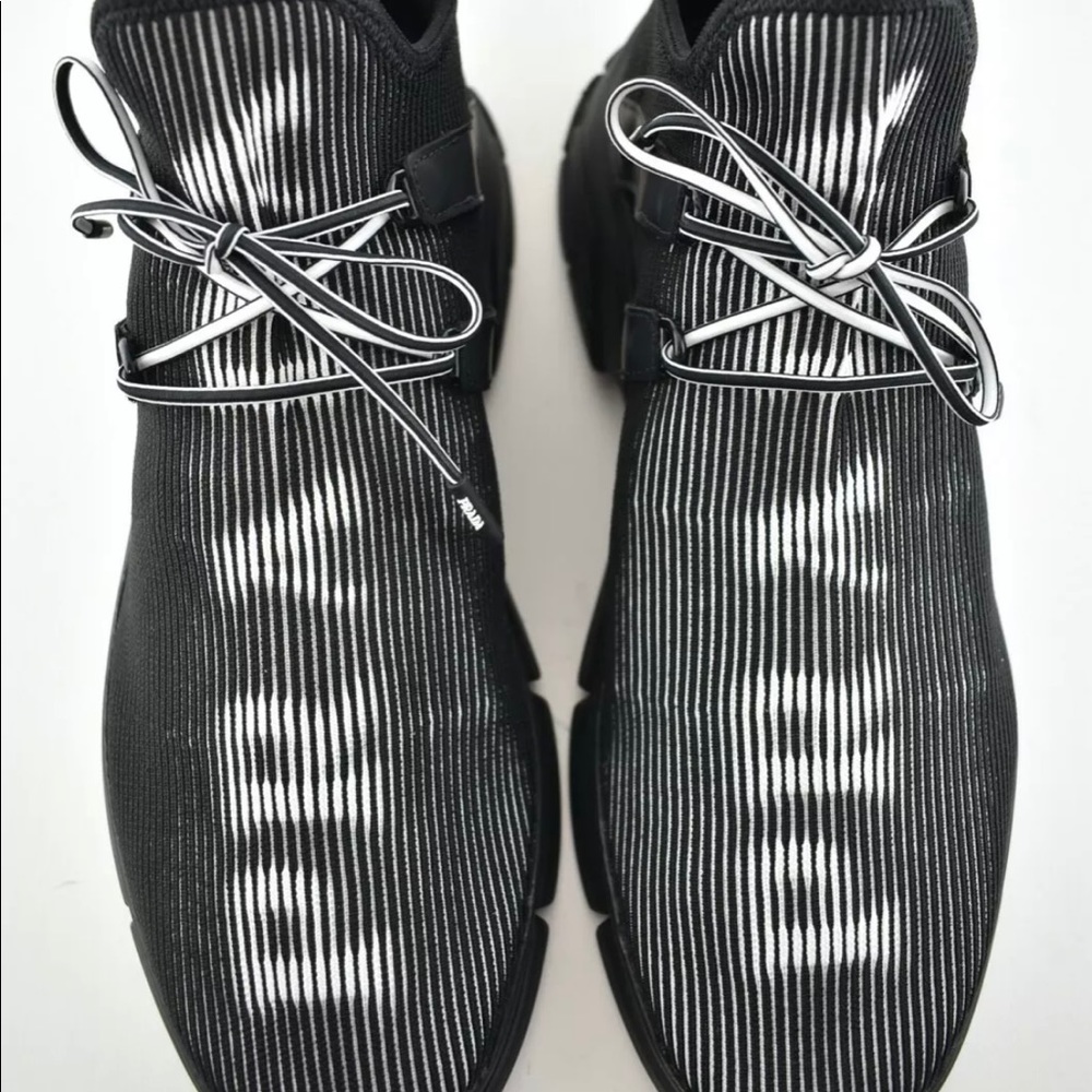 NEW Prada Men's Logo Knit Row Sneakers Black White - Picture 7 of 9